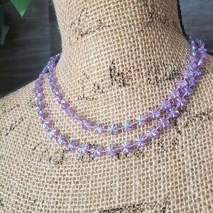 Mermaid Iridescent Sparkle  Purple Lavender Beaded Heart Shaped Necklace 💜